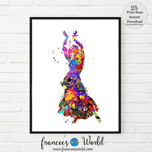 Belly Dancer print exotic dancer INSTANT DOWNLOAD belly dancing dance studio art dancing art belly dancer watercolor Dorm decor dancer gift