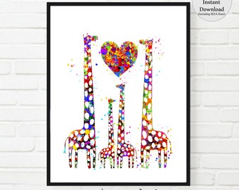 Giraffe family, giraffe family of 4, PRINTABLE, Giraffe print, Giraffe nursery, Baby Shower gift, Family room, giraffe family heart, love