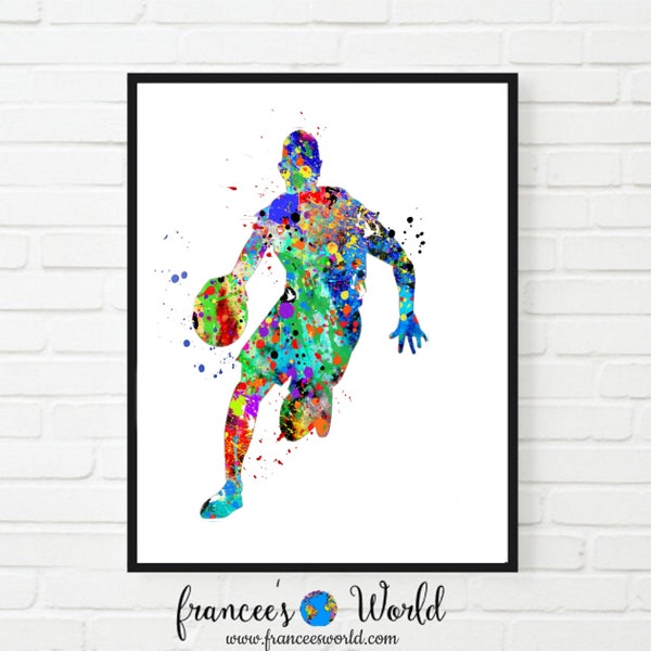 Basketball Art, Boy Basketball Poster, Basketball Watercolor, Basketball Wall Art, Printable, Basket ball party, basketball player running