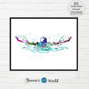 Swimmer Gift, butterfly stroke, Swimming Watercolor, Swimmer gift Swimming Printable, teen room, Swimmer Decor, boy swimmer, Printable swim