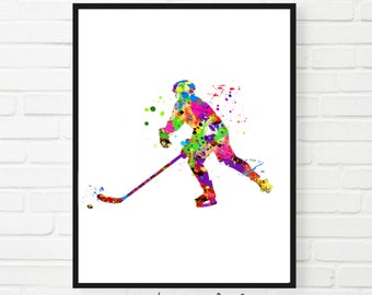 Ice Hockey Watercolor Art Print, Boy Room Decor (Digital Download)
