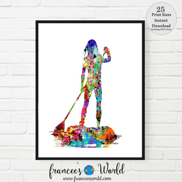 Paddleboard art, Woman Paddleboard, Paddleboard poster, Watercolor, Paddleboard decor, PRINTABLE, girl room art, sport art, Girl Paddleboard