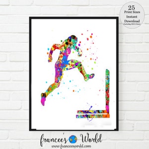 Runner Gift, Woman Hurdler Print, Track and Field, Running Hurdles, Instant Download, track & field decor, girl hurdles, women track print