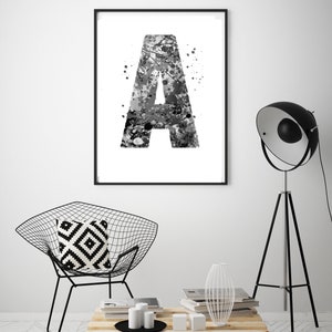 Letter A Black and White Wall Decor, Letter Art, Letter A Print, Letter A Poster, Letter A Watercolor, Letter A Sign, Letter A Monogram, image 2
