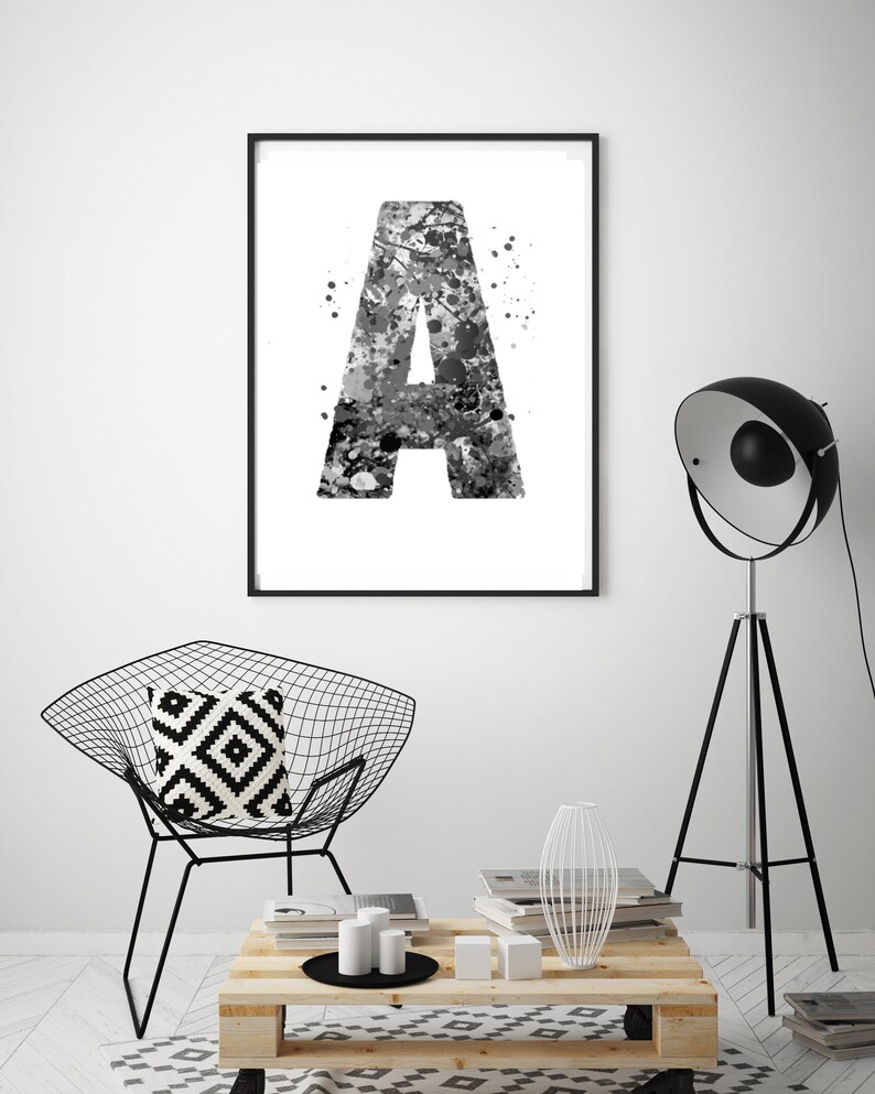 Letter A Black and White Wall Decor, Letter Art, Letter A Print, Letter A Poster, Letter A Watercolor, Letter A Sign, Letter A Monogram, image 2