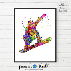Snowboarding boy ,snowboarder Print, PRINTABLE, Watercolor, Snow board male , Sport decor, Snowboarder Decor, Snow board, snow boarding