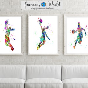 Woman Basketball Art, Woman Basketball Poster, Set of 3 Woman Basketball Watercolor, Women Basketball Dorm Art, PRINTABLE, woman sports