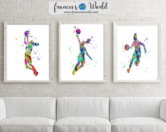Woman Basketball Art, Woman Basketball Poster, Set of 3 Woman Basketball Watercolor, Women Basketball Dorm Art, PRINTABLE, woman sports