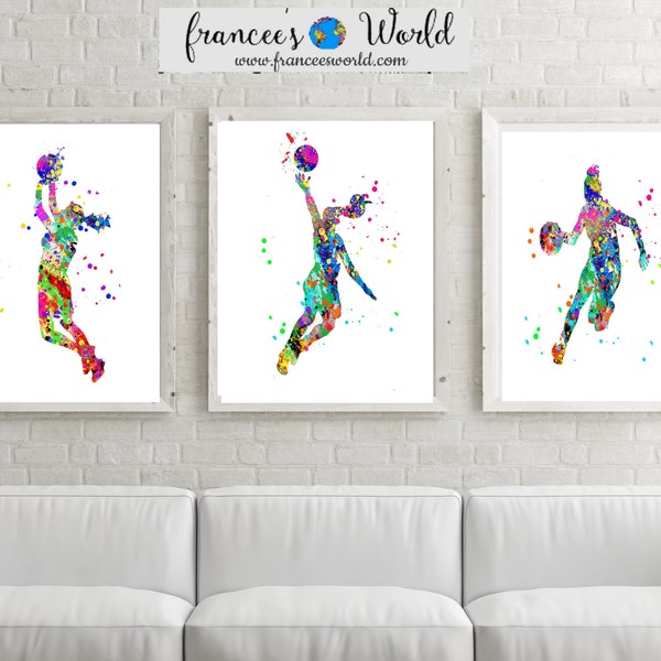 Arte de baloncesto de mujer, cartel de baloncesto de mujer, juego de 3 acuarela de baloncesto de mujer, arte de pared de baloncesto de mujer, IMPRIMIBLE, deportes de mujer