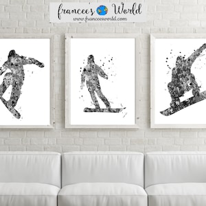 Garçon de snowboard, imprimable, snowboarder masculin, LOT de 3, snowboard noir et blanc, snowboard garçon, décoration de snowboarder, snowboard, cadeau