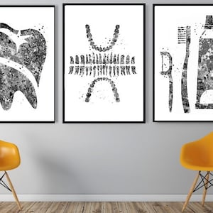 Dental Print, Dental Hygienist, dentist Gift, Black and White, Dental office Decor, set of 3, Dentist Medical Art Dental Care, PRINTABLE
