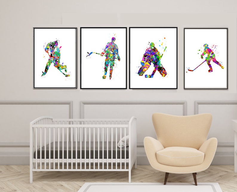 Hockey Gifts, Ice Hockey Printable, boy Ice Hockey Art,ice hockey decor, Watercolor Hockey,ice hockey party, hockey stick, ice hockey image 2