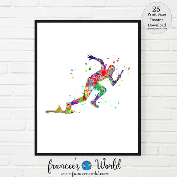 Runner print, Track and field runner, relay runner, sport printable, male runner art, runner decor, runner baton, Olympic sport, relay race Il_570xn