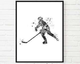 Black and White Ice Hockey Player Art Print (Digital Download)