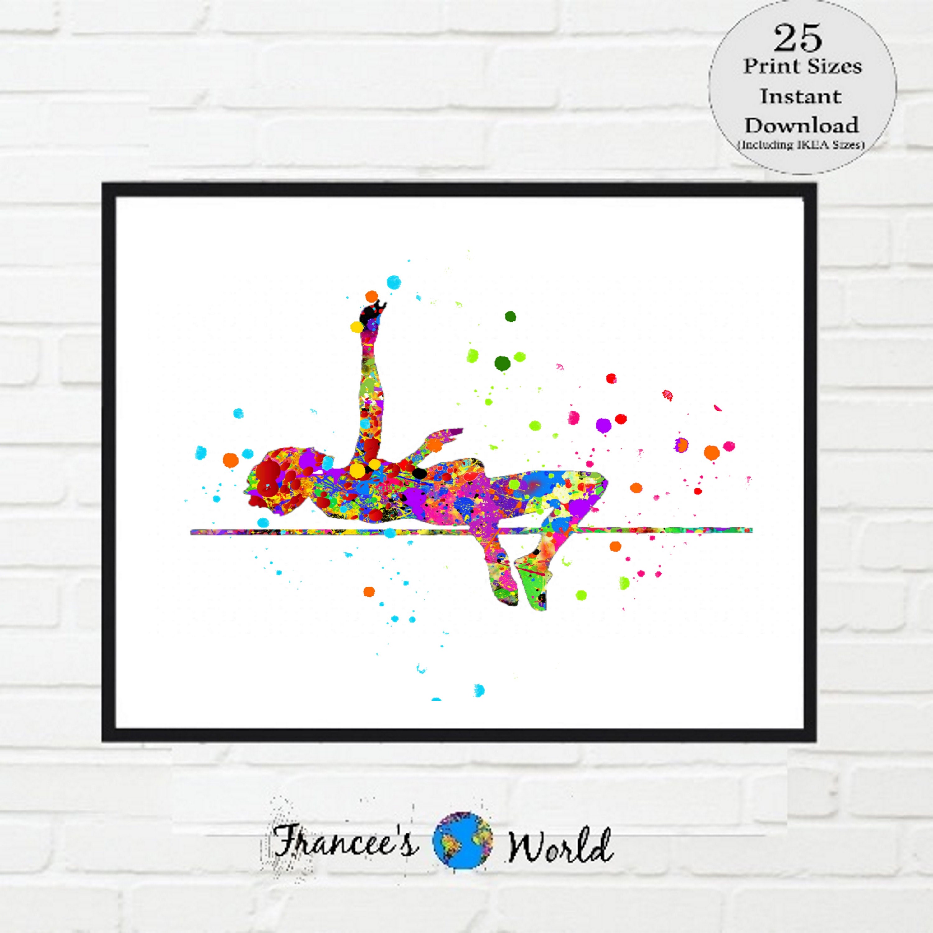 Sport Art Print High Jump Watercolor Art Print: Girl Athlete Sport