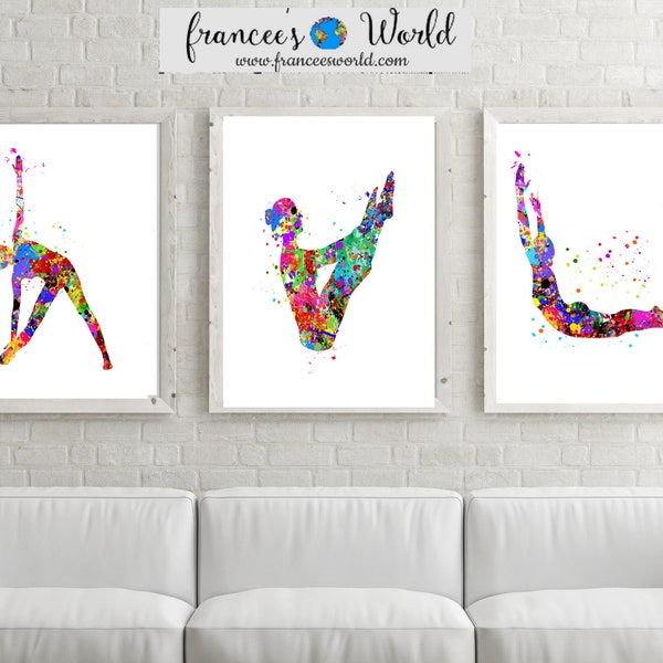 Pilates Wall Art Pilates Gift Art, Pilates Poster, Pilates Watercolor, set of 3 Woman Printable, Pilates positions, Pilates studio art Decor