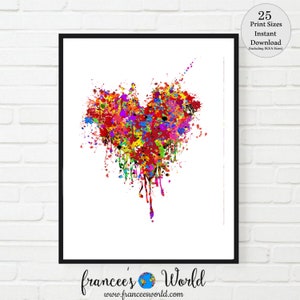 Heart love valentine card rainbow love LGBQT Dorm art printable instant download diy greeting card heart watercolor colorful heartDorm art