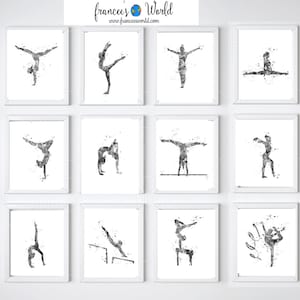 Gymnastics Gift,Gymnast teen gift, black and white, 12 Prints Gymnastics Dorm Art, Gymnastic Printable,,Sport Print, Gymnast-girl room decor
