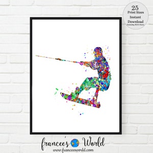 Impression de wakeboard, aquarelle de wakeboard, affiche de wakeboard, surfeur, IMPRIMABLE, art de wakeboard, cadeau de wakeboard, wakeboard garçon, homme wakeborad