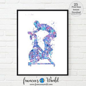 Stationary bike Print bicycle stationary bike pink and blue PRINTABLE workout room art gym art bike male exercise bike home gym art home gym