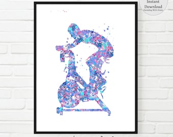 Impresión de acuarela de bicicleta estática: arte de gimnasio, decoración para sala de entrenamiento (descarga digital)