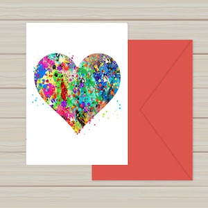 Valentine Card, heart card, heart greeting card, heart art, watercolor heart, digital download, colorful heart, greeting card, heart  , love