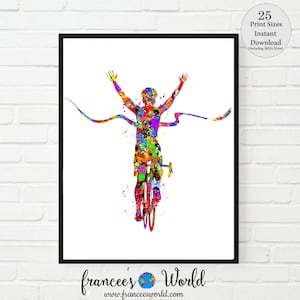 Cyclist Art, Cyclist Poster, Cyclist across the finish line, cyclist print, cycling print, Cyclist decor, PRINTABLE, cyclist gift, sport image 1