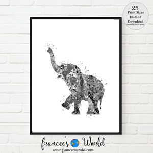 Baby Elefant Aquarell schwarz und weiß, DRUCKBAR, Baby Elefant Poster, Kinderzimmer Kunst Druck, afrikanisches Tier, Kinderzimmer, Baby-Duschegeschenk