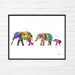 Elephant Family Watercolor Printable Art Home Deco 3 Elephants INSTANT  DOWNLOAD  Printable Digital Animal Art Illustration Gift Idea