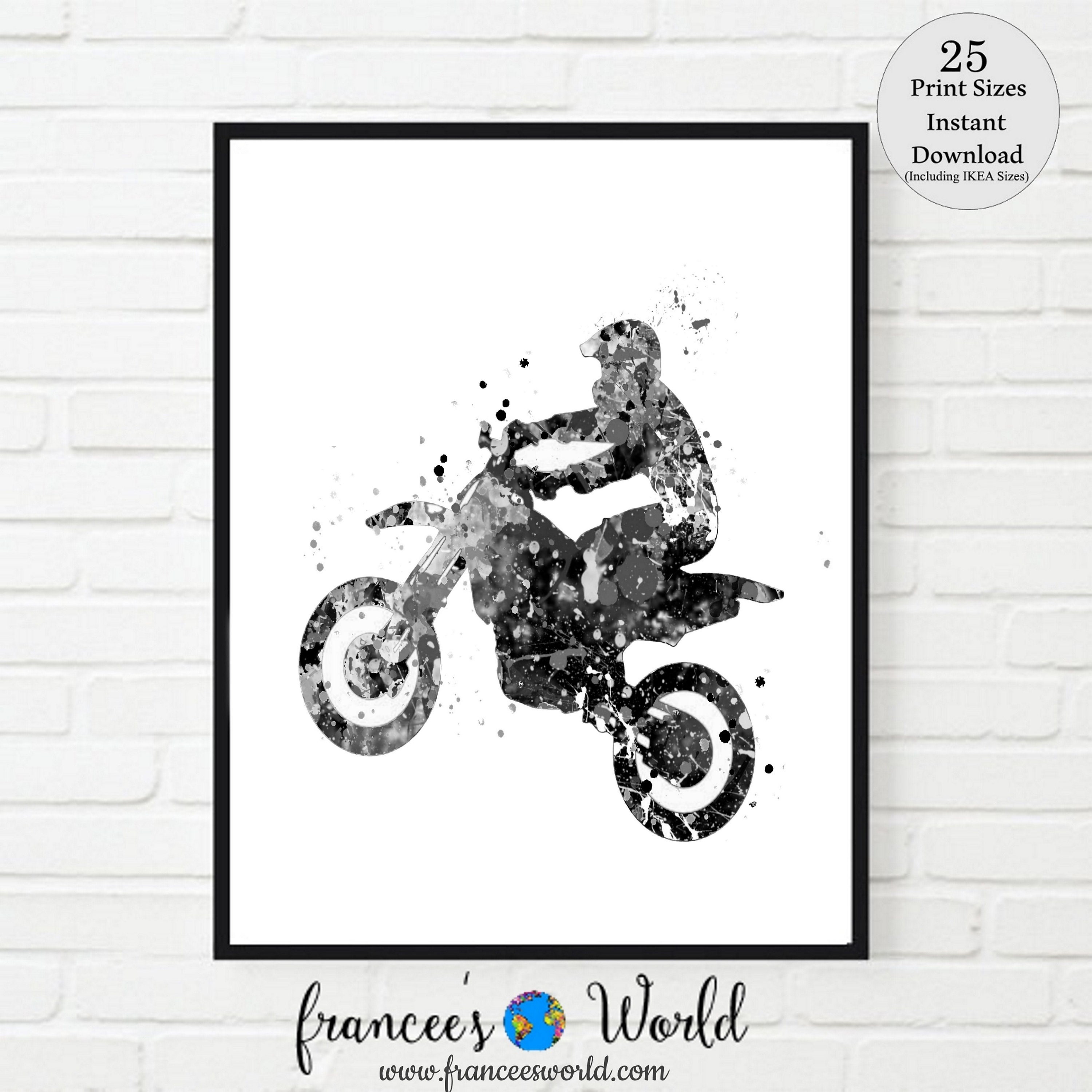 Motocross Dirt Bike Black and White Printable Watercolor pic