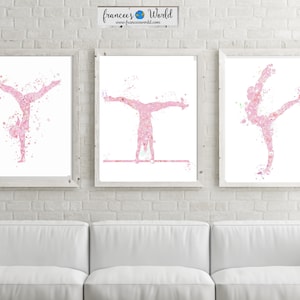 Gymnastics Gift ,Light Pink Gymnastics, Dorm Art, Gymnastic Printable, Set of 3, Gymnastic party, Sport Print, Gymnast-girl room  blush pink