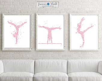 Gymnastics Gift ,Light Pink Gymnastics, Dorm Art, Gymnastic Printable, Set of 3, Gymnastic party, Sport Print, Gymnast-girl room  blush pink