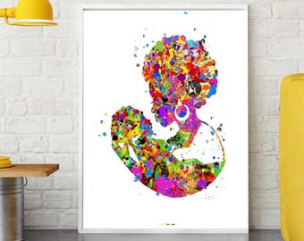 Afro-Amerikaanse moeder en baby-kunstprint: kleurrijk kinderkamerdecor (digitale download)