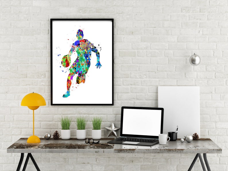 Akvarellkonsttryck med basketboll: Set om 3, dekor till studentrummet (digital nedladdning) bild 6
