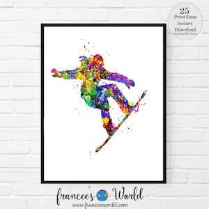 Snowboarding Druck, DRUCKBAR, Mädchen Snowboarder Aquarell, Schneebrett greifen, Mädchen Schneebrett, Snowboarder Dekor, Schneebrett, Snowboarden