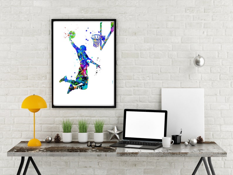 Akvarellkonsttryck med basketboll: Set om 3, dekor till studentrummet (digital nedladdning) bild 5