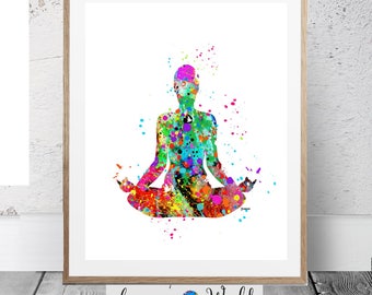 Watercolor Yoga Art Print: Colorful Meditation Pose (Digital Download)