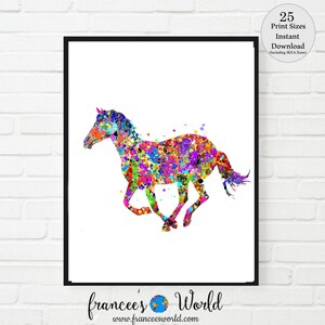 Afdruk paard rennen, decor paardenslaapzaal, paardenposter, digitale afdrukbare kunst, paardenkunst, cadeau paardenliefhebber, foto buiten, kleurrijk paard, paard