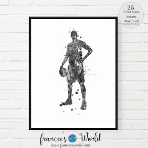 Basketball black and white print art  PRINTABLE  Basketball Art, Boy Basketball print, male  Basketball watercolor Basketball Dorm Art