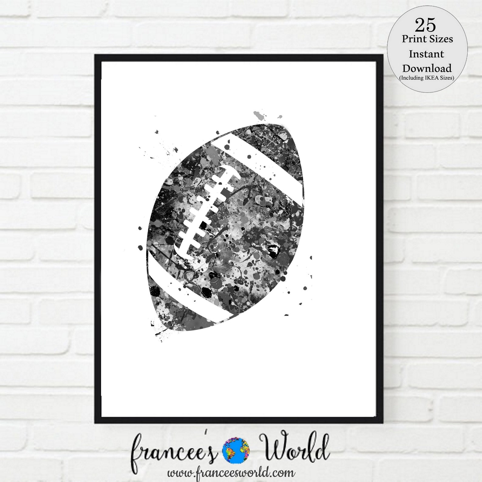 Football Print Football Player Black and White PRINTABLE - Etsy