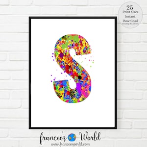 Letter S, Letter S Dorm Decor, Letter S Print, Letter poster, PRINTABLE, Letter S Watercolor, Letter SNursery, Letter S Monogram ,Initial S