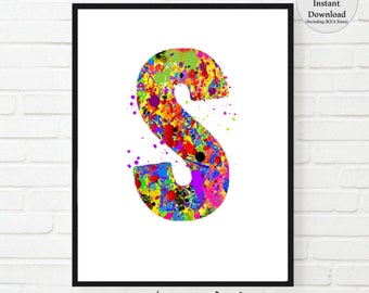 Watercolor Letter S Print: Initial Monogram (Digital Download)