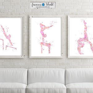 Gymnastics print, pink, gray, Gymnastics Dorm Art, Gymnastic Printable, Set of 3, Uneven bars, Sport Print, Gymnast-girl room, handstand