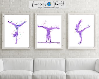 Gymnastics Gift, Purple Gymnastics Dorm Art, Gymnastic Printable, Gymnastic party,Sport Print, Gymnast, Set of 3, room decor, Lavender Girl