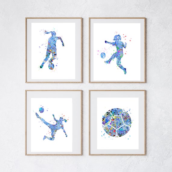 Soccer Prints Blue Soccer Girl Art Set Of 4 Prints Soccer Wall Art Soccer Printable Soccer Ball Soccer Gift Digital Art Girl Soccer Art By Francee S World Catch My Party