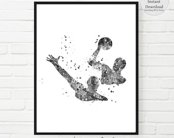 Black and White Water Polo Art Print, Teen Room Decor (Digital Download) Monochrome decor