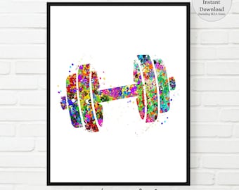 Dumbbell Watercolor Print, Gym Art, Fitness Room Decor (Digital Download)