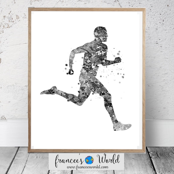 Runner Print, Runner art, Man runner Poster, male, Watercolor, Boy runner printable, black white , running gift, track and field, sport art