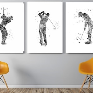 Golf Print, Black and White , Golf gift, Golf Printable, Golf Gift, Golf man, Golf Watercolor, Gol art Golf Decor, men golf print, set of 3