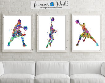 Watercolor Basketball Print Set, Boys Room Decor (Digital Download) Monochrome decor
